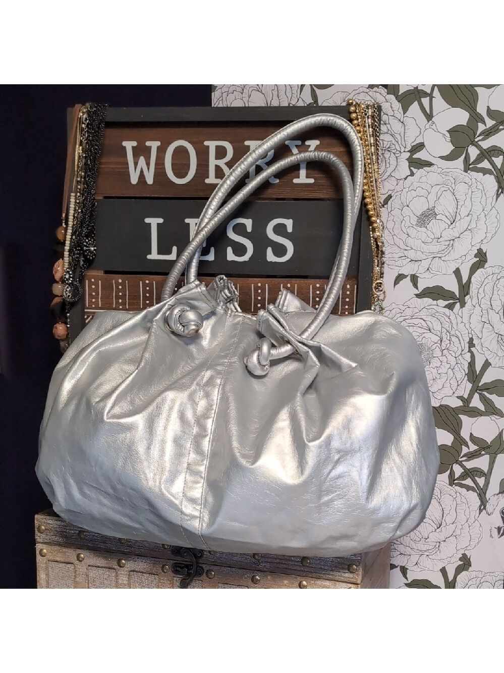 Huge Silver Slouchy Sack Bag